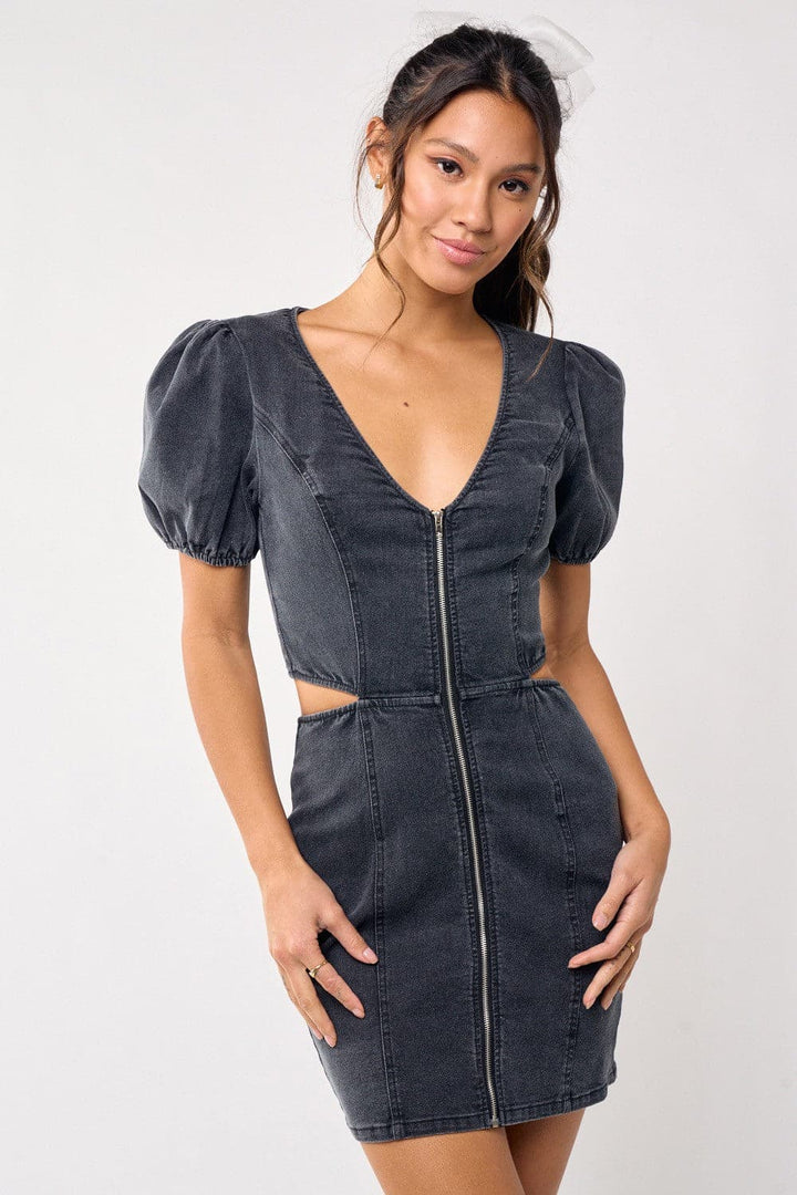 Cut-Out Denim Dress-Vintage Black