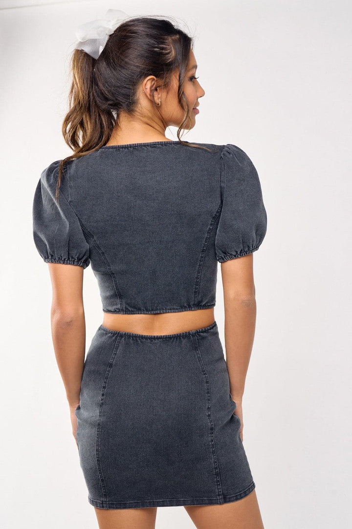 Cut-Out Denim Dress-Vintage Black