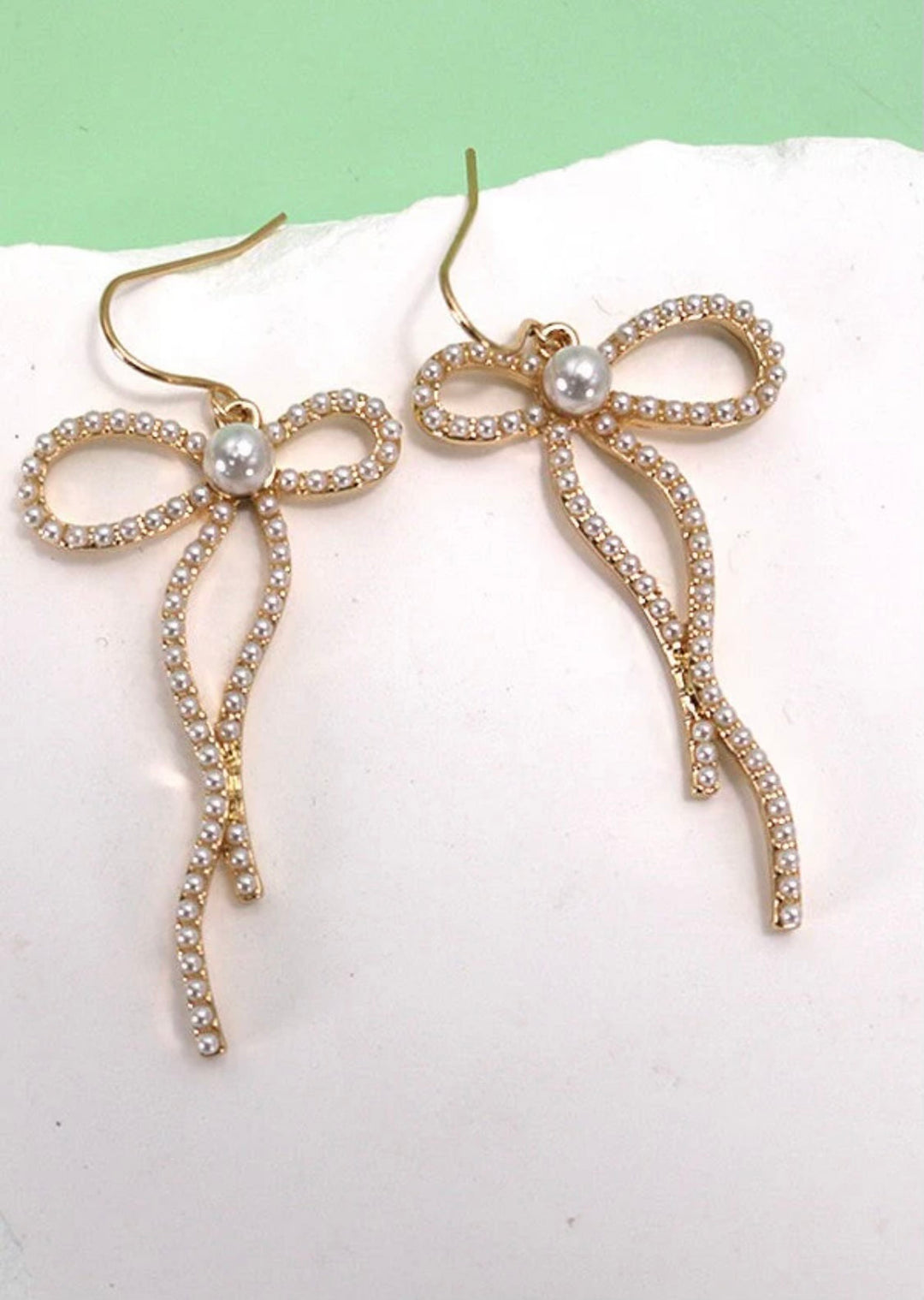Pearl Embellished Bow Earrings