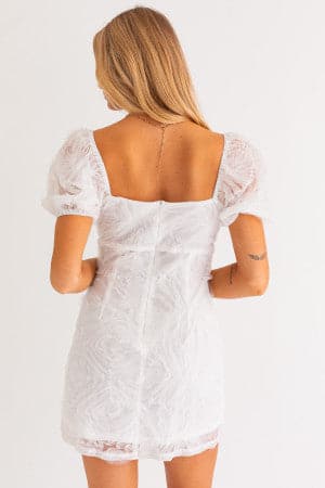 Puff Sleeve Dress-White