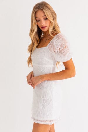 Puff Sleeve Dress-White