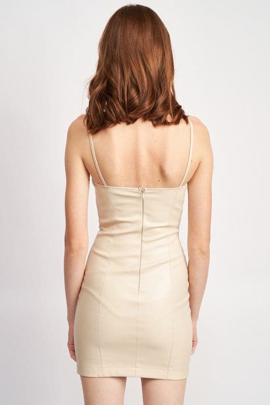 Faux Leather Minidress-Ivory