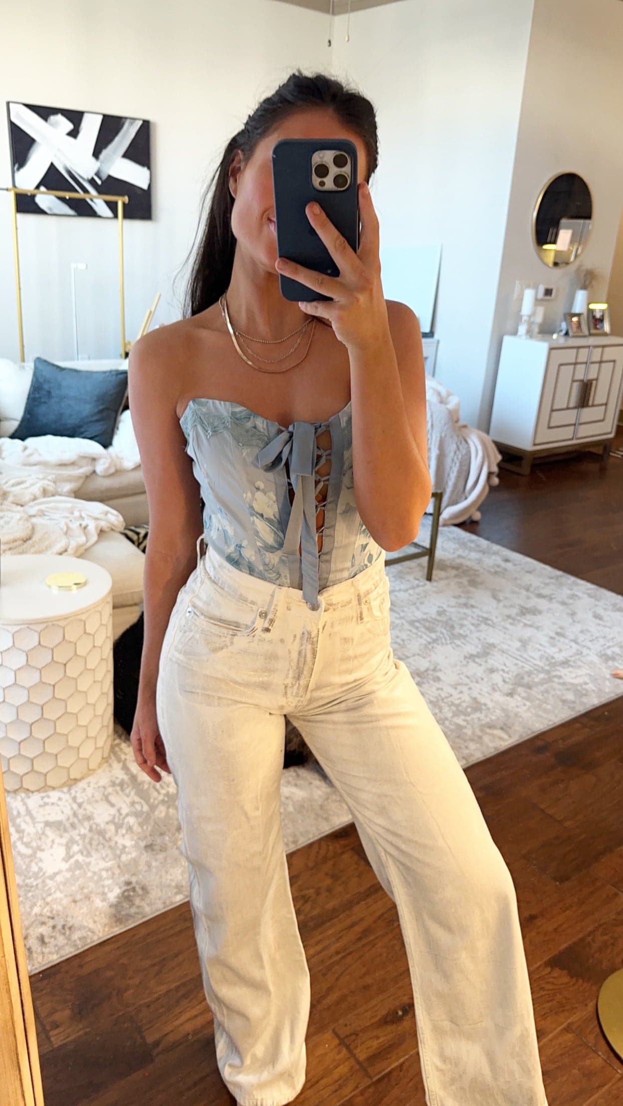 Satin Ribbon Corset Top-Slate Blue – Off The Wall Fashions