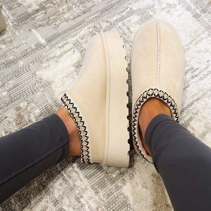 Suede Platform Slides-Beige