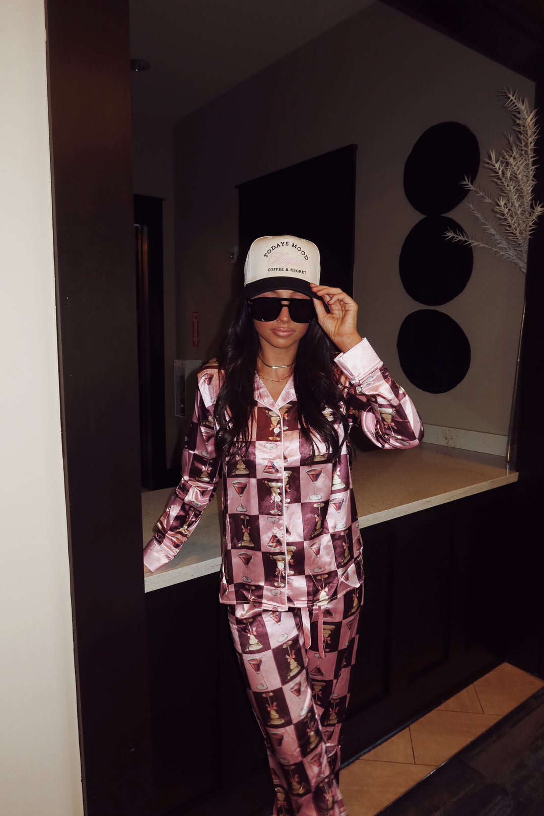 Bows & Martinis Pajama Set-Brown/Pink