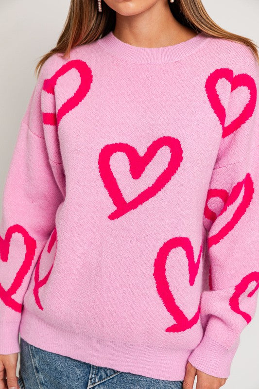 Sweet Heart  Printed Sweater-Pink