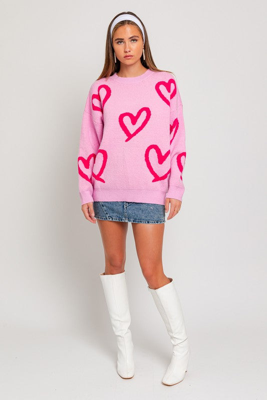 Sweet Heart  Printed Sweater-Pink