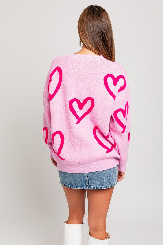 Sweet Heart  Printed Sweater-Pink