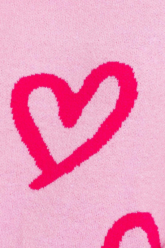 Sweet Heart  Printed Sweater-Pink