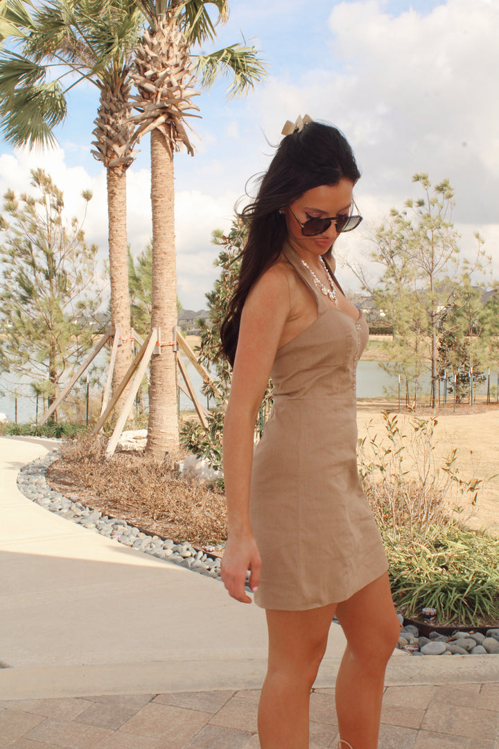 Halter Mini Dress-Dk. Taupe