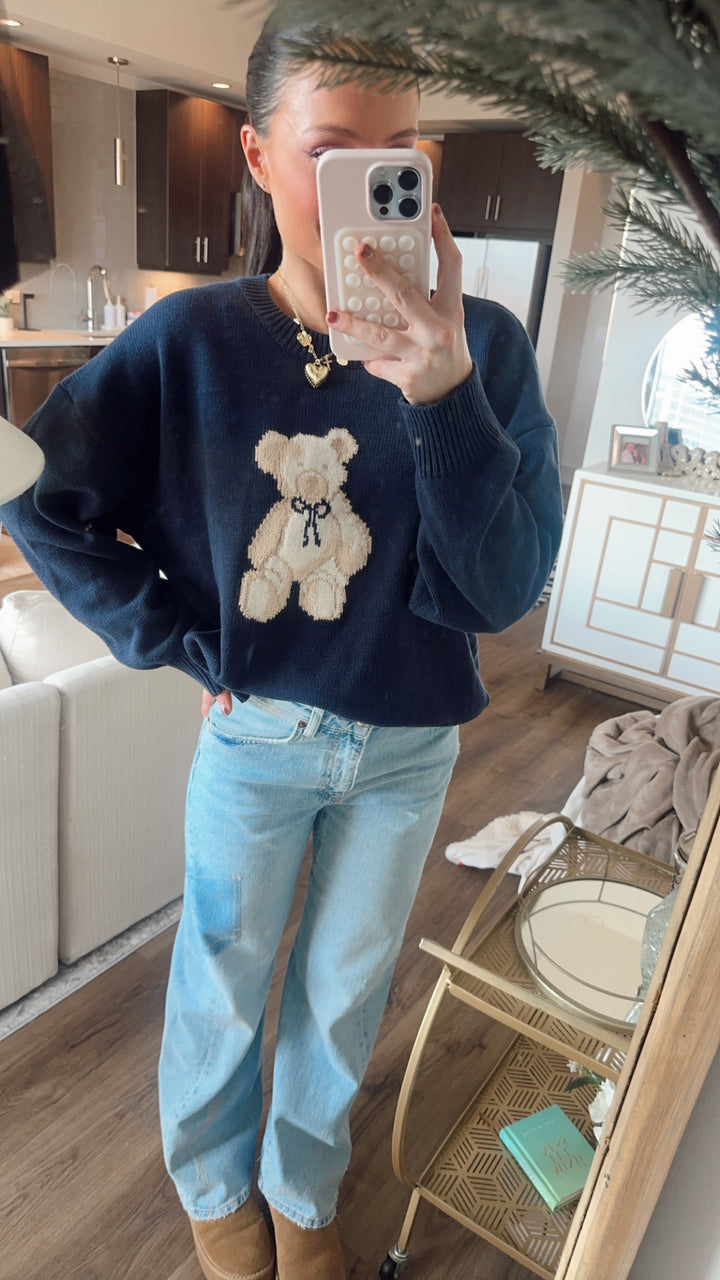 Beary Cute Sweater-Navy