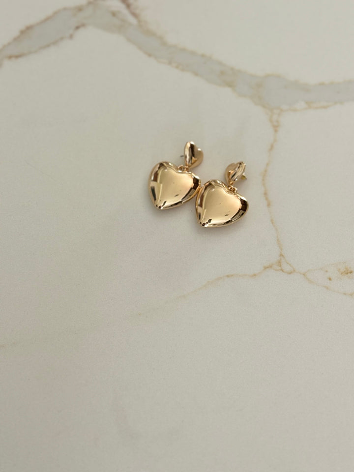 Gold Puff Heart Earrings