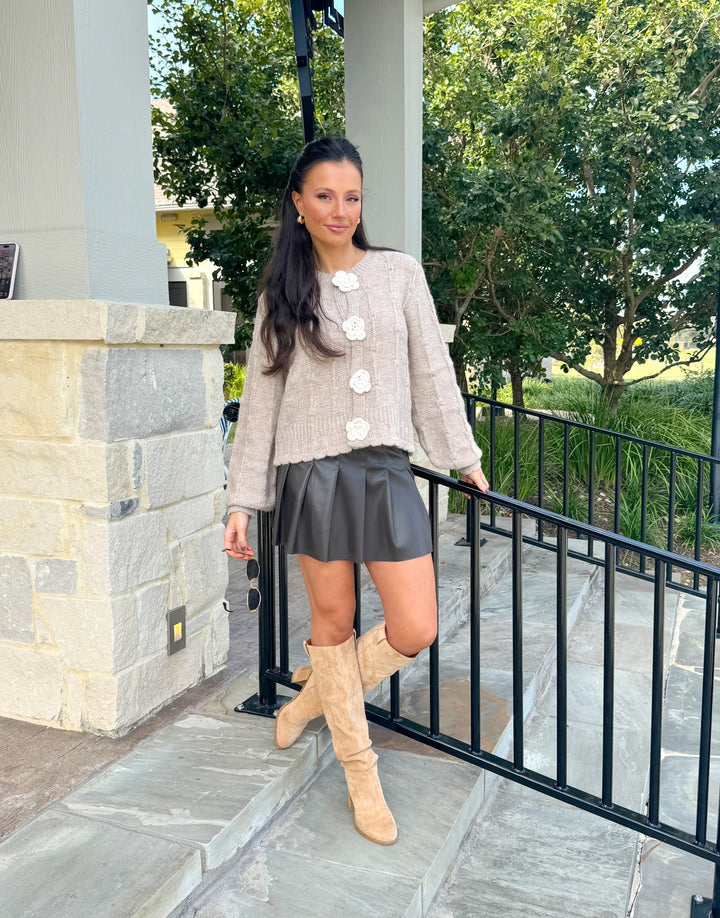 Floral Crochet Button Cardigan-Mocha