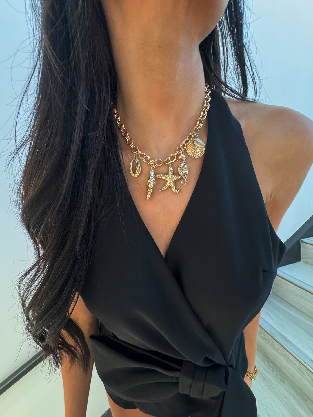 By The Bay Statement Necklace-Gold