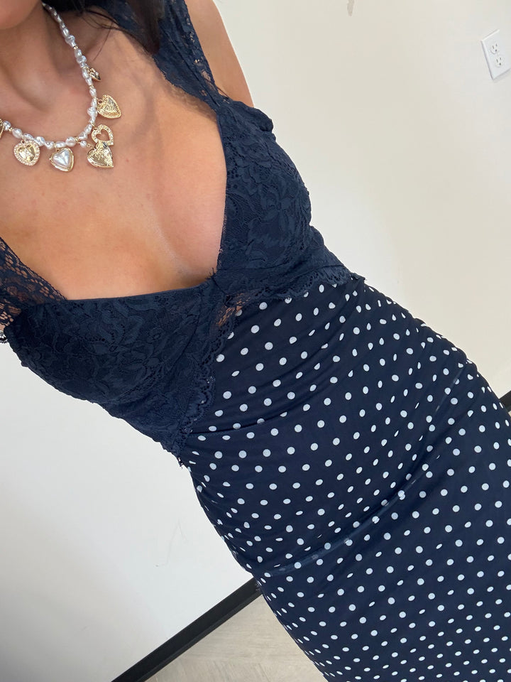 Polka Dot Maxi Dress-Navy