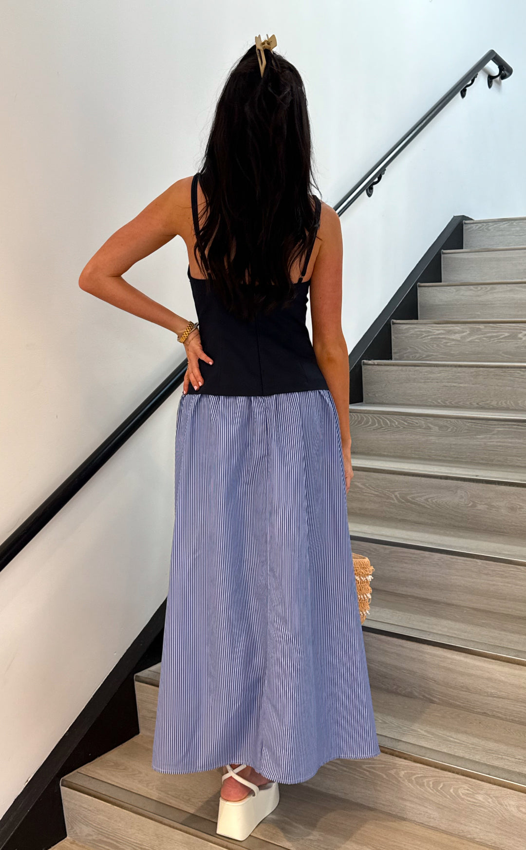 Striped Maxi Dress-Navy-RESTOCK