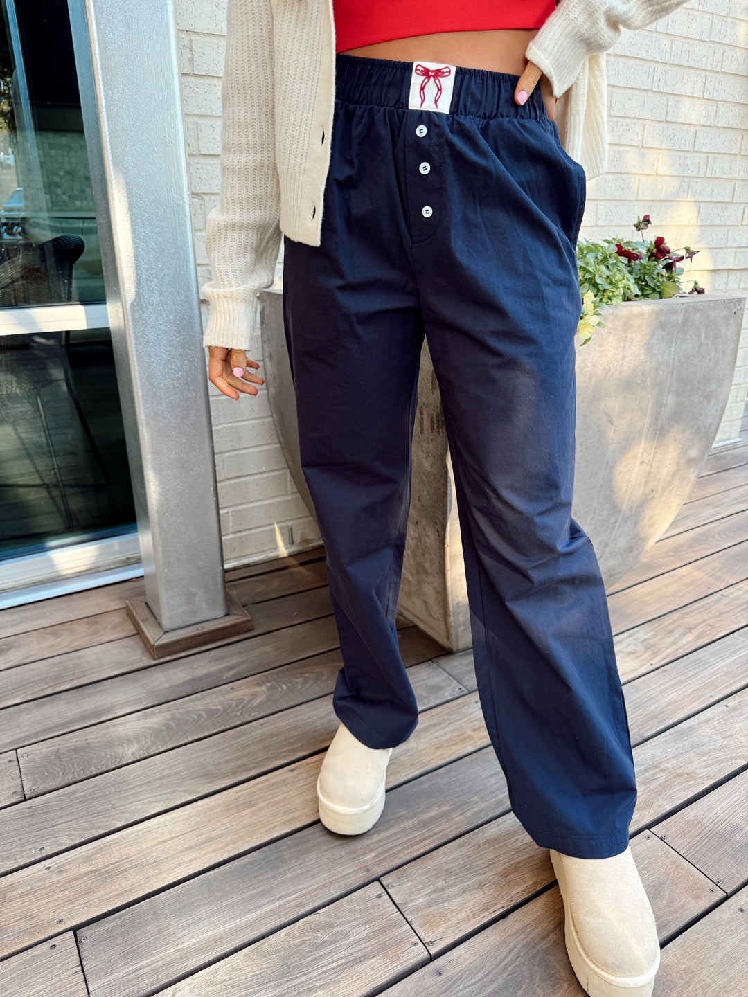 High Waisted Boxy Pants-Navy Blue