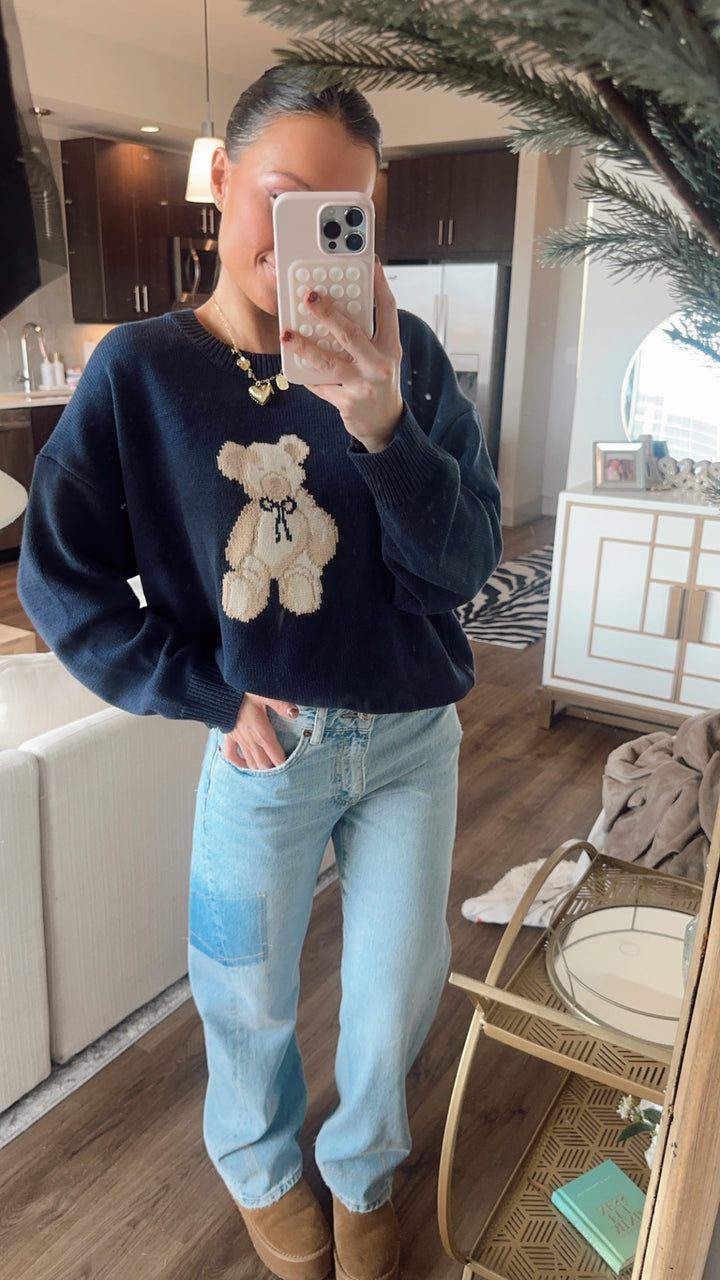 Beary Cute Sweater-Navy