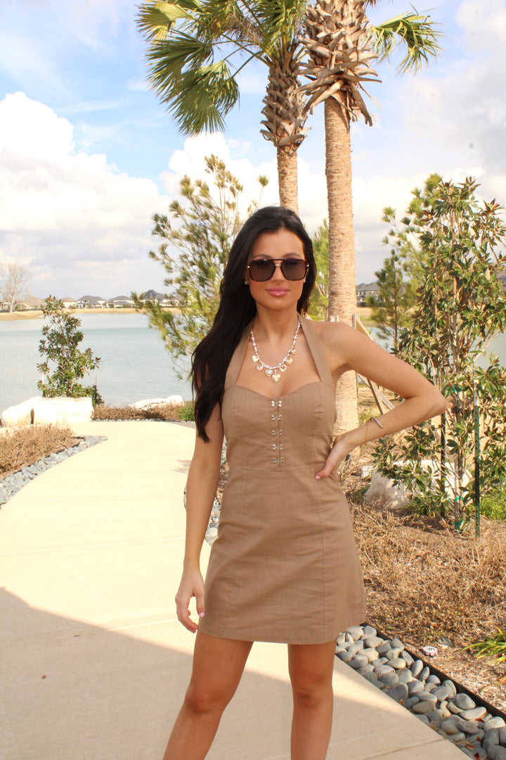 Halter Mini Dress-Dk. Taupe