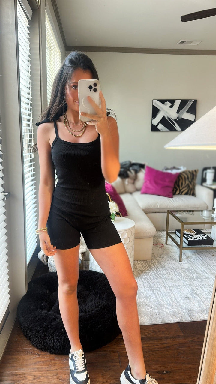 Strappy Open Back Bodycon Romper-Black