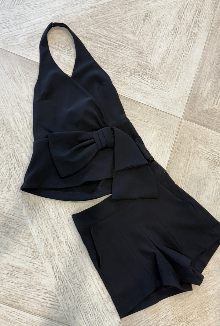 Halter Bow Top-Black