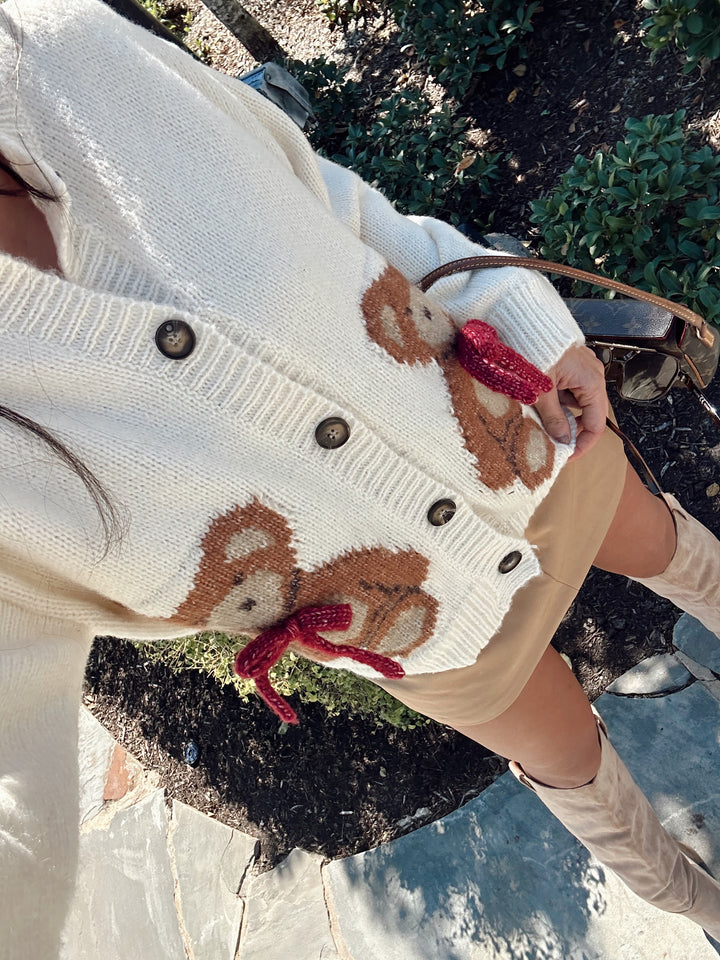Teddy Bear Cardigan -cream/white