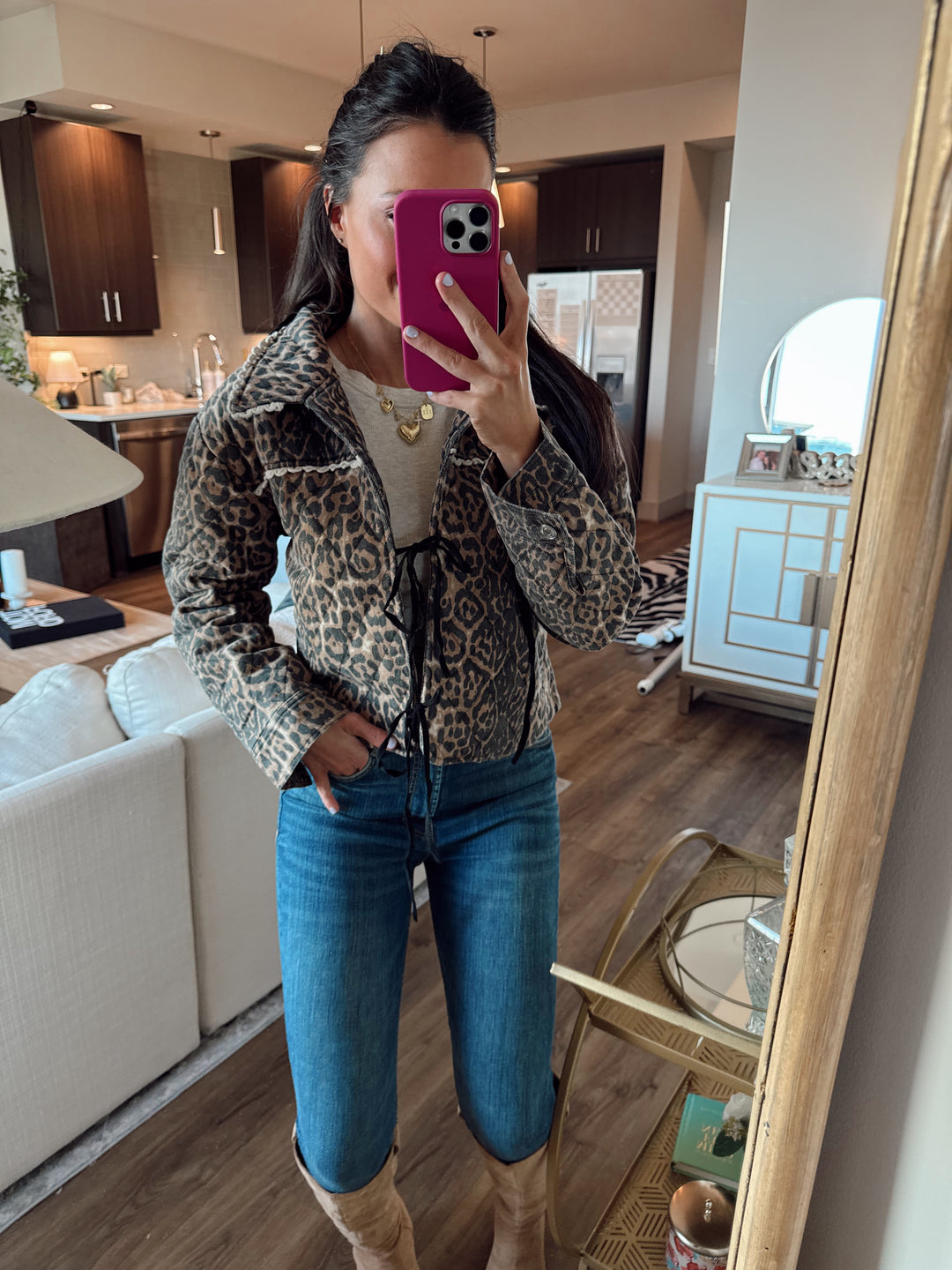 Quilted Leopard Jacket-Taupe