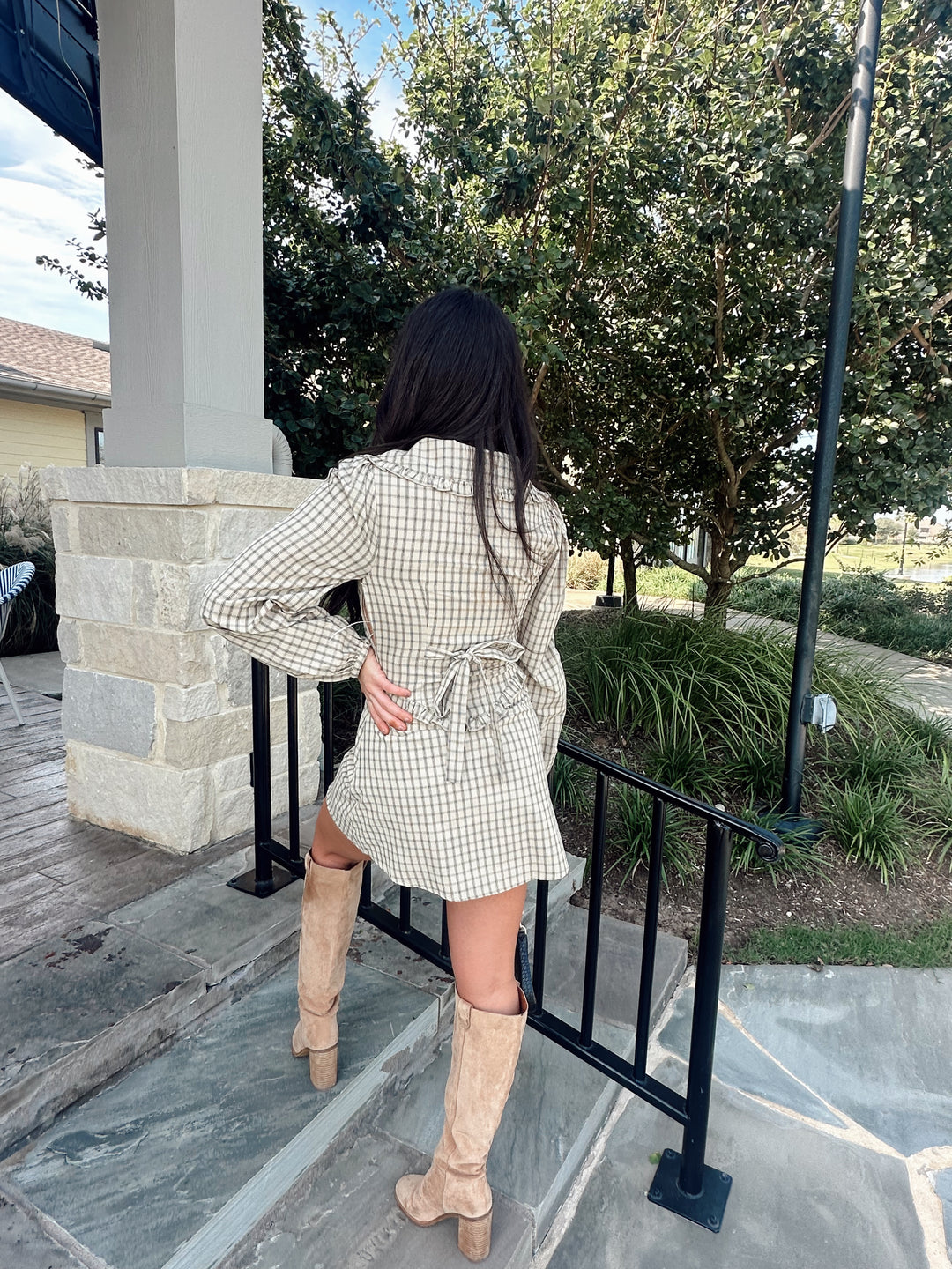 Pretty In Plaid Mini Dress-Beige