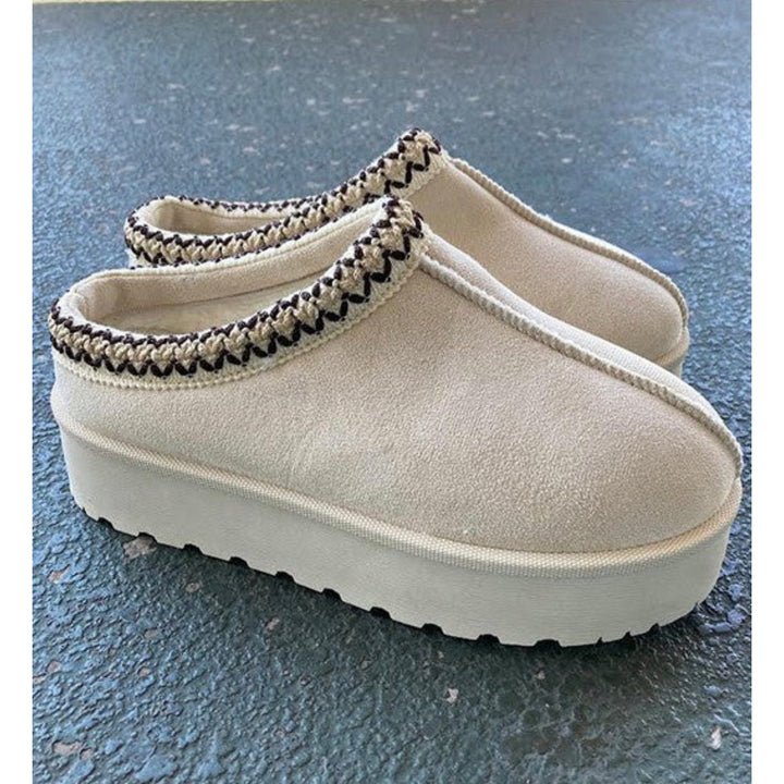 Suede Platform Slides-Beige