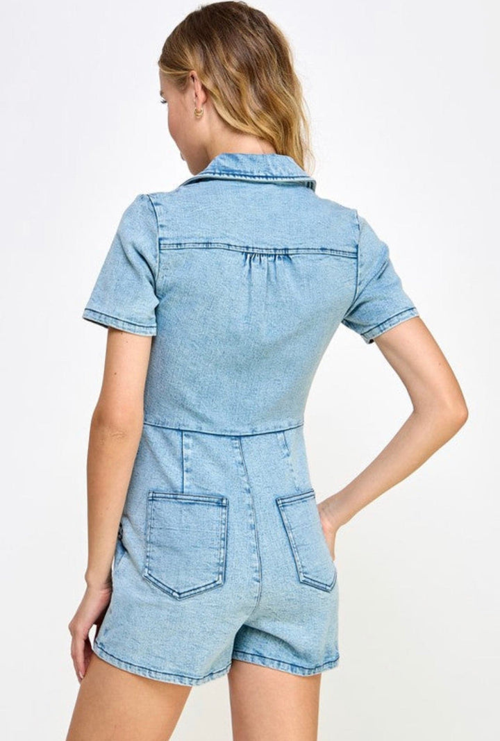 Denim Braided Pocket Romper