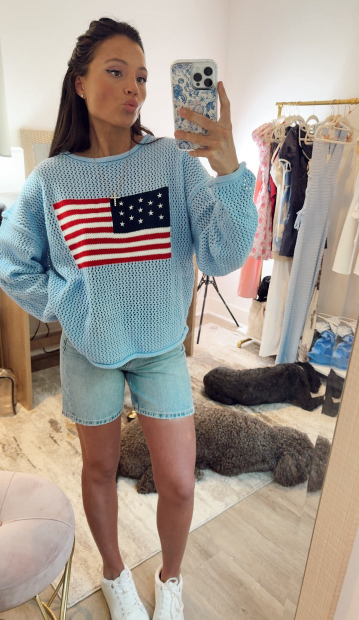Home Of The Free Sweater-Powder Blue or Navy