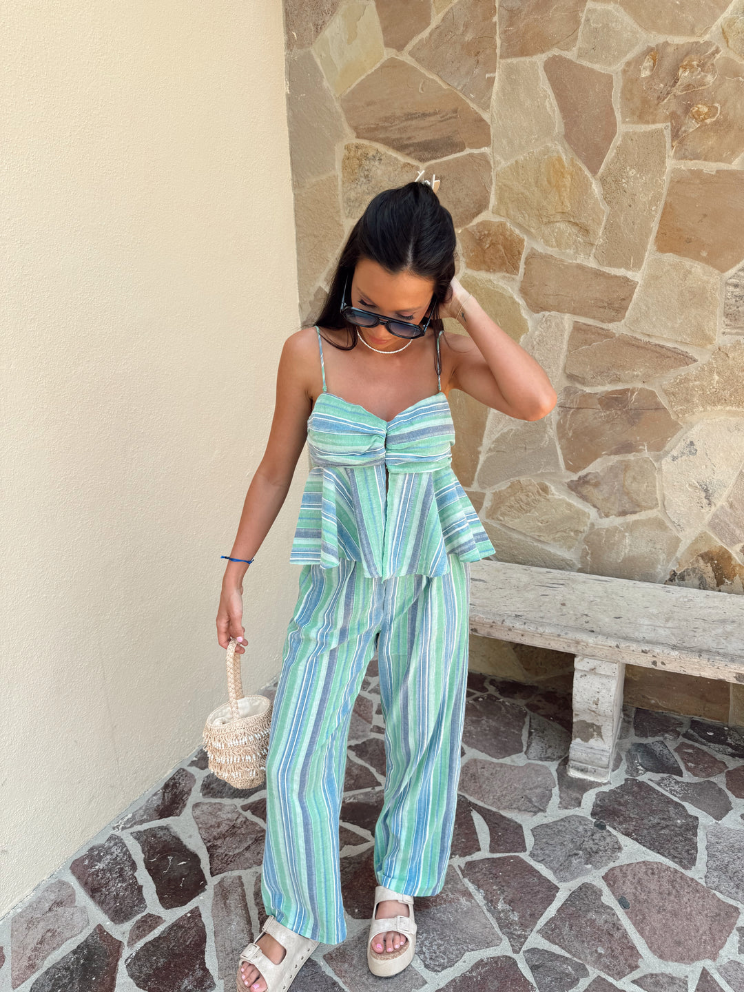 Haidie Striped Set-Green/Blue