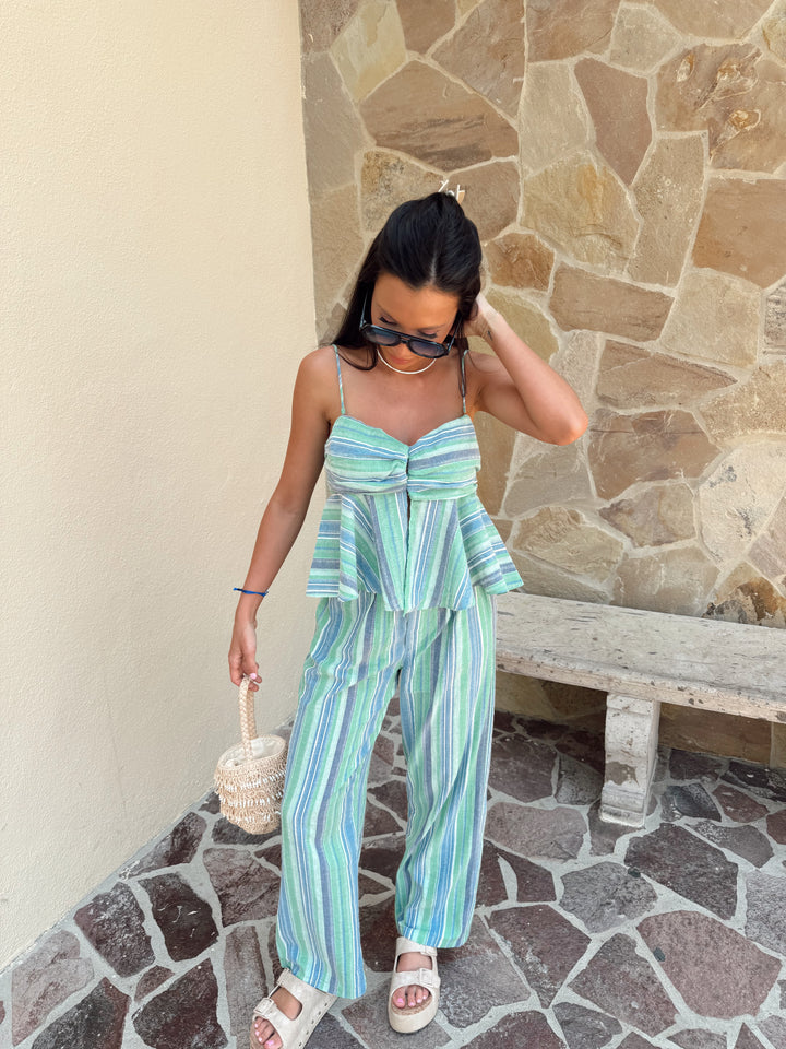 Haidie Striped Set-Green/Blue
