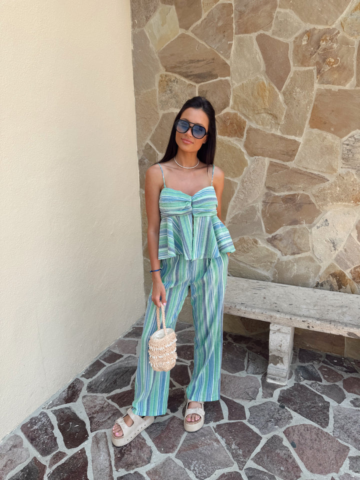 Haidie Striped Set-Green/Blue