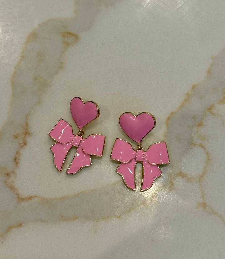 XO and Bow Earrings-Pink/Red