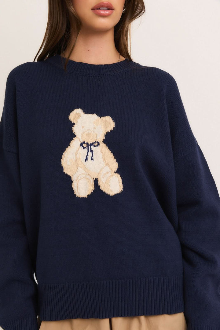 Beary Cute Sweater-Navy