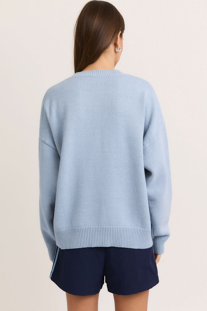 Teddy Bear Cherry Sweater-Lt Blue