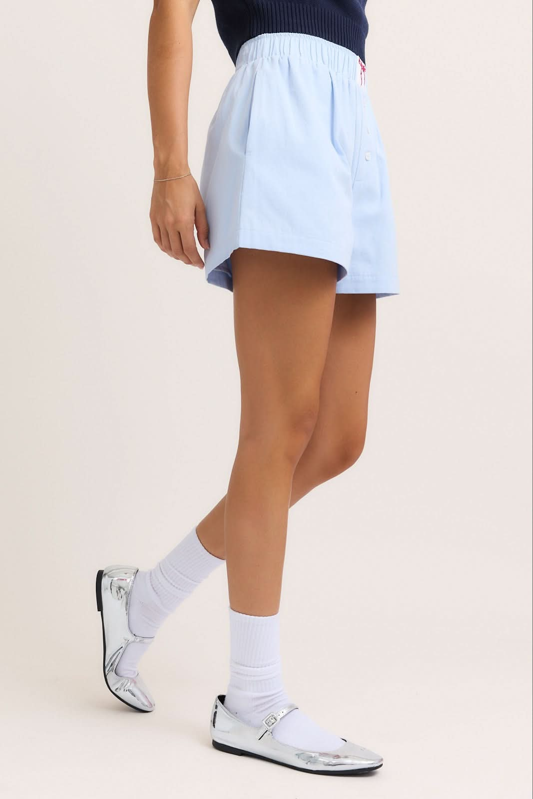 High Waisted Bow Boxy Shorts-Baby Blue