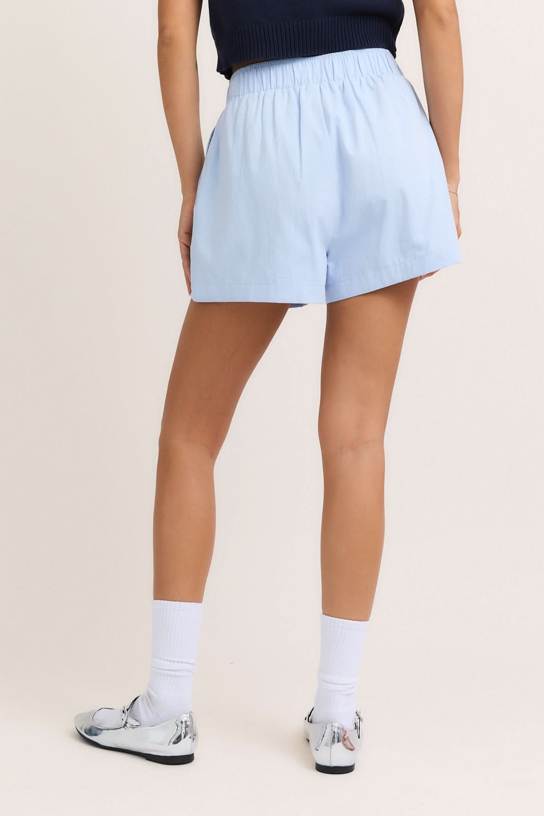 High Waisted Bow Boxy Shorts-Baby Blue