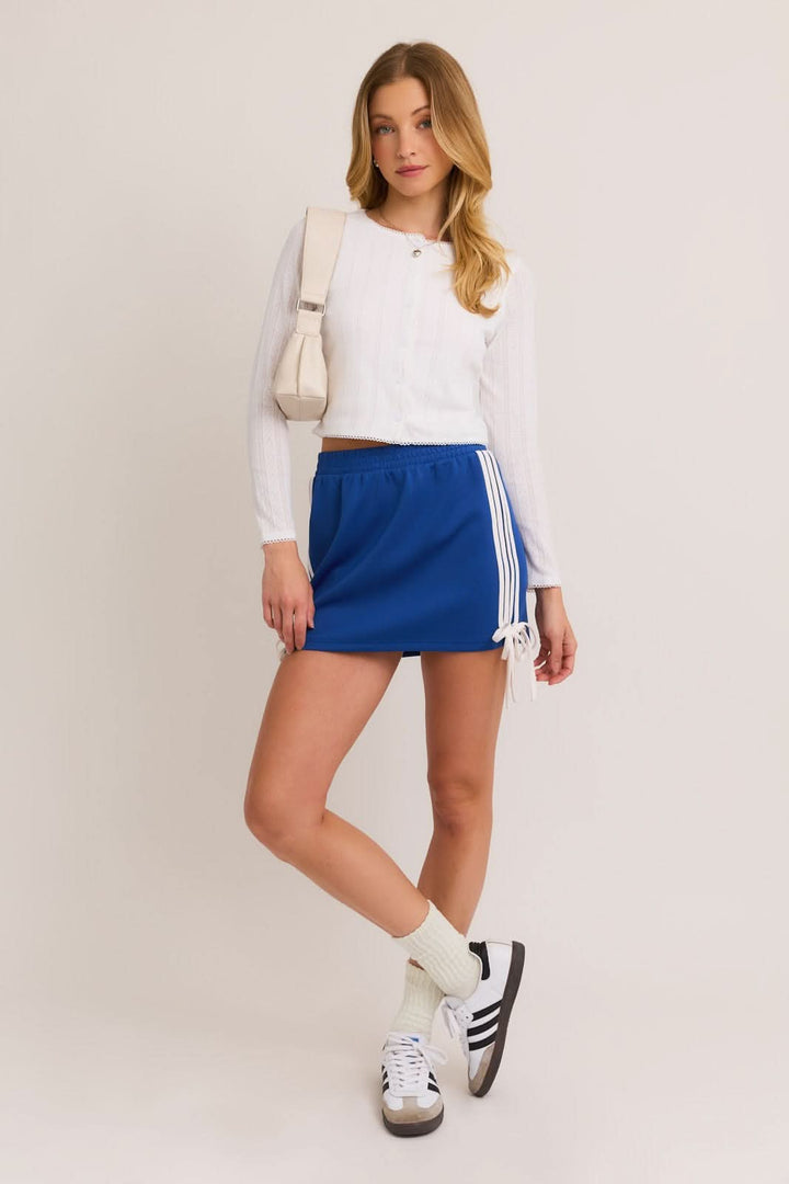 Bow Detail Track Mini Skirt-Blue