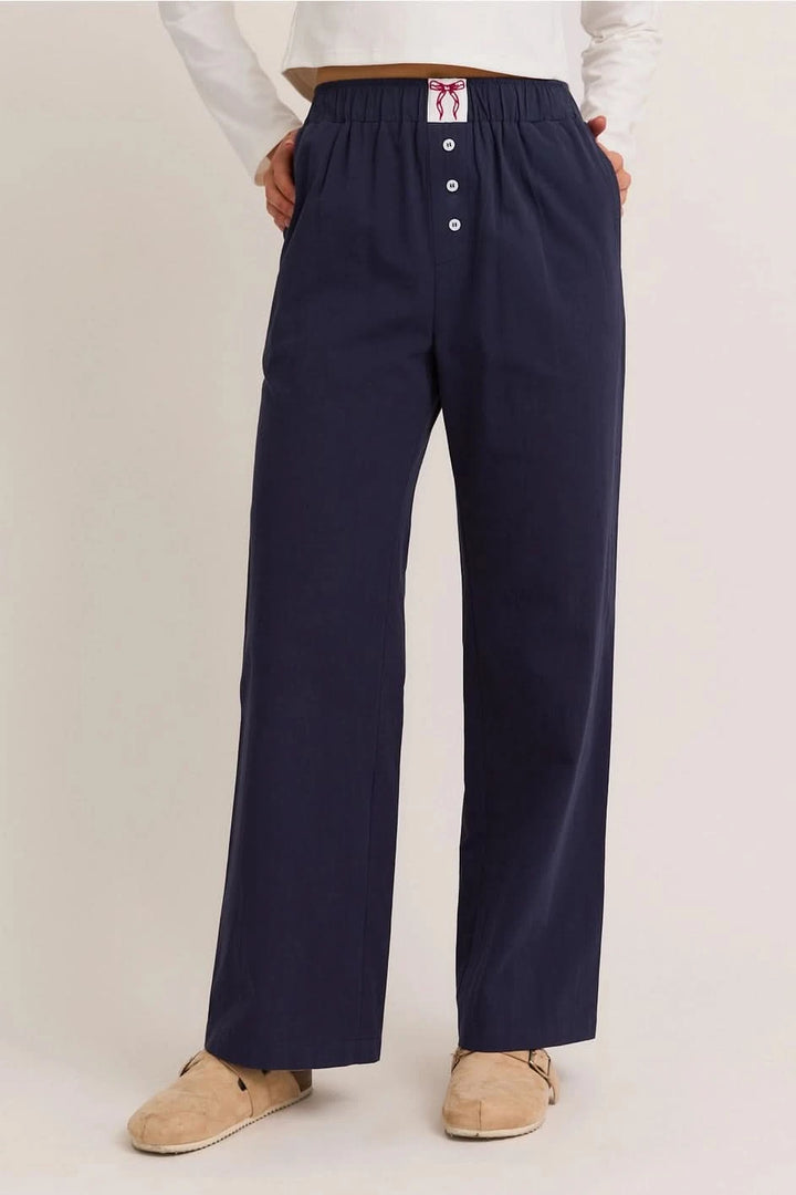 High Waisted Boxy Pants-Navy Blue