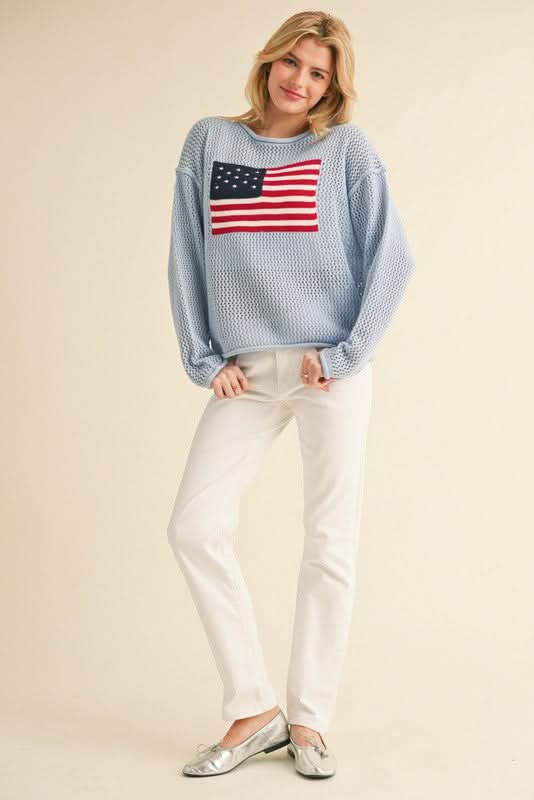Women's crochet sweater with the American flag