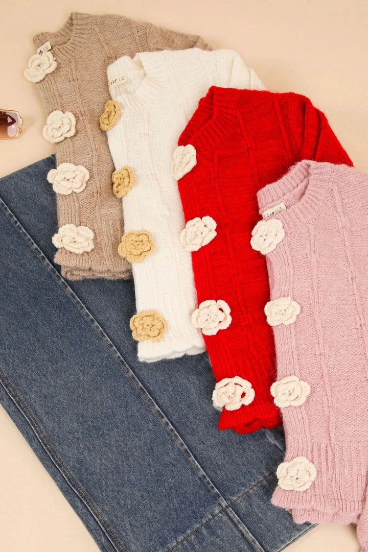 Floral Crochet Button Cardigan-Mocha