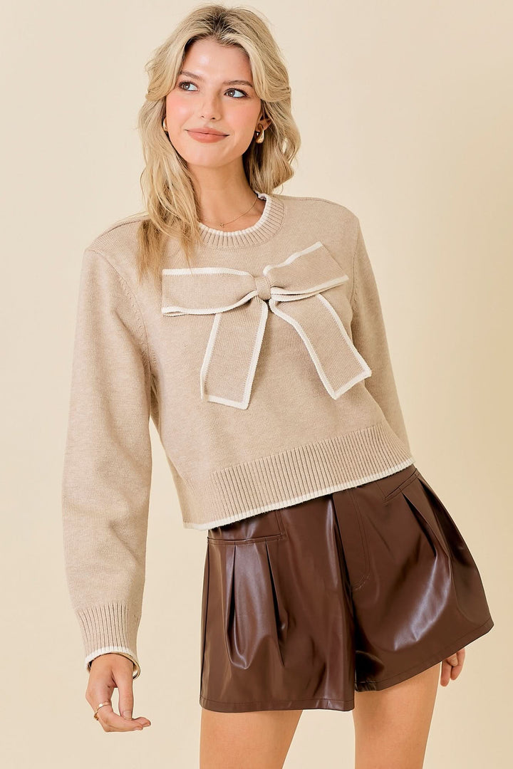 Gift Bow Sweater-Taupe