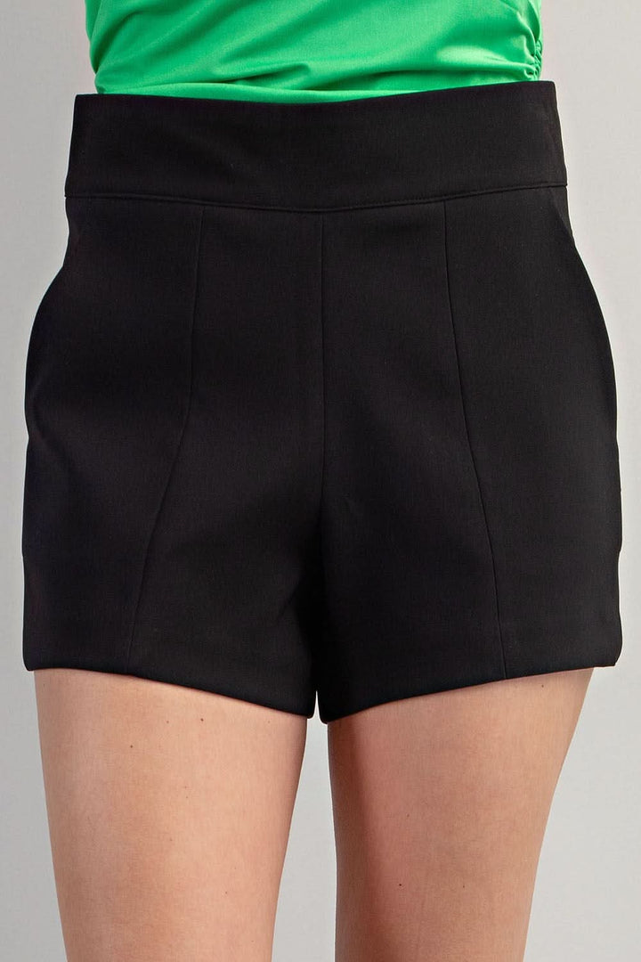 High Waisted Panel Shorts-Black