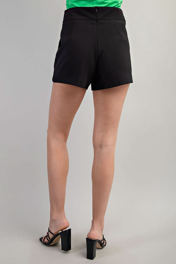 High Waisted Panel Shorts-Black