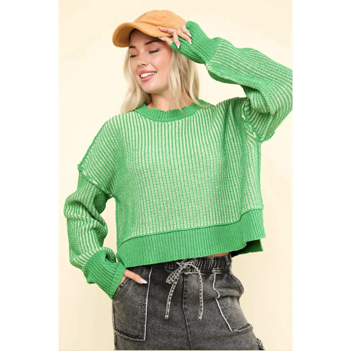 Two Toned Striped Sweater-Green