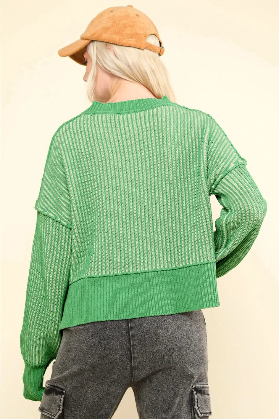 Two Toned Striped Sweater-Green