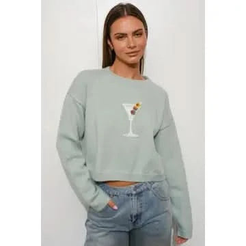 Dirty Martini Please Sweater-Lt Blue