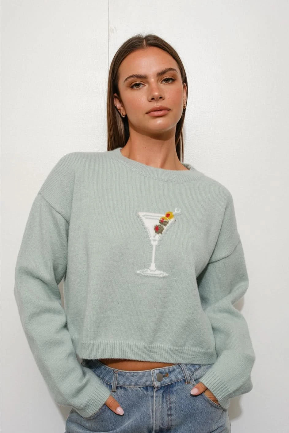 Dirty Martini Please Sweater-Lt Blue